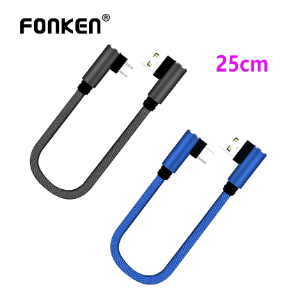 FONKEN 25cm Short Phone Charger Cable USB Type C Mini USB Angle Cable For Huawei Samsung Charge Cable Micro USB 2.4A Fast Charge