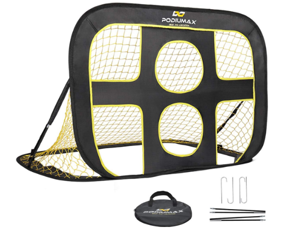 PodiuMax 2 in 1 Pop Up Kids Soccer Goal - Indoor/Outdoor Soccer Target Net for Improving Passing and Shooting Accuracy | Portable with Carrying Bag