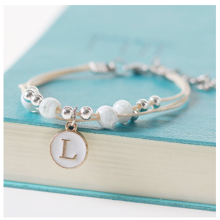 Fashion Ceramics Beads Letters A-Z Bracelet Elastic Chain Bangle Women Men Couple Jewelry Gifts L