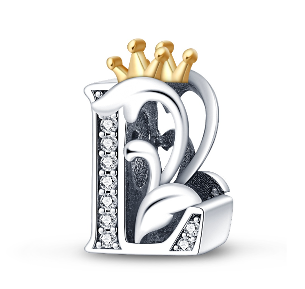 2023 New Pandora Charm 925 Sterling Silver 26 A-Z Letters With Beards Crown Letter Pendant Suitable L