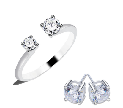 Sterling Silver Adjustable Ring w/ Free Stud Stone Earring