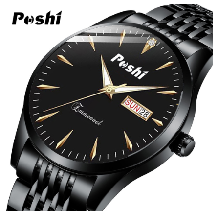 POSHI Men's Brand Watches Stainless Steel Waterproof Luminous Quartz Wrist With Calendar Date M4