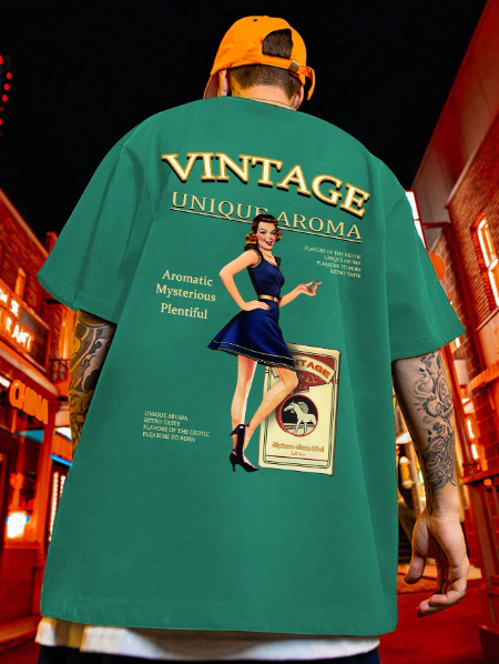 Manfinity Hypemode Men Plus Short Sleeve T-Shirt With Text And Cartoon Print