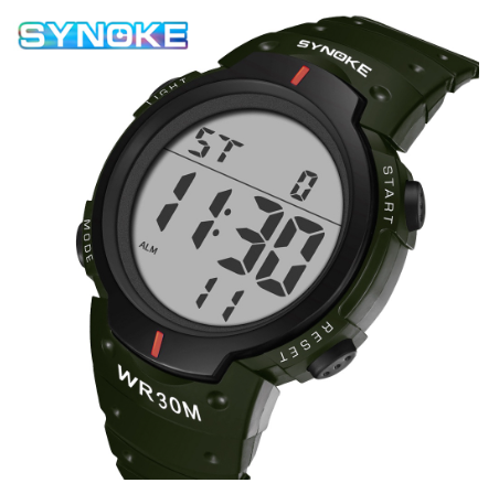 SYNOKE Men Watch Chronos Countdown Waterproof LED Digital Electronic Clock Sports Watches GREEN