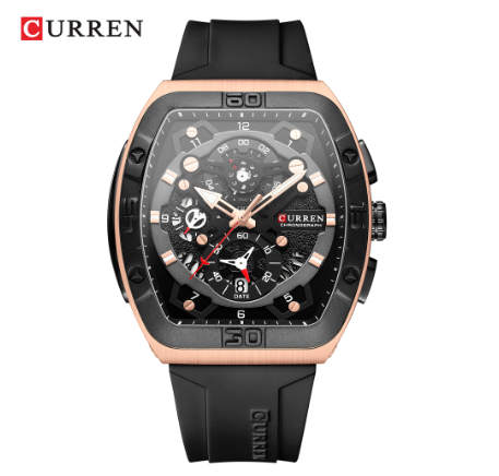 CURREN Original Men's Watches Top Brand Chronograph Luminous Pointer Dial Silicone Strap Fashion Casual Business Sports Quartz Watch