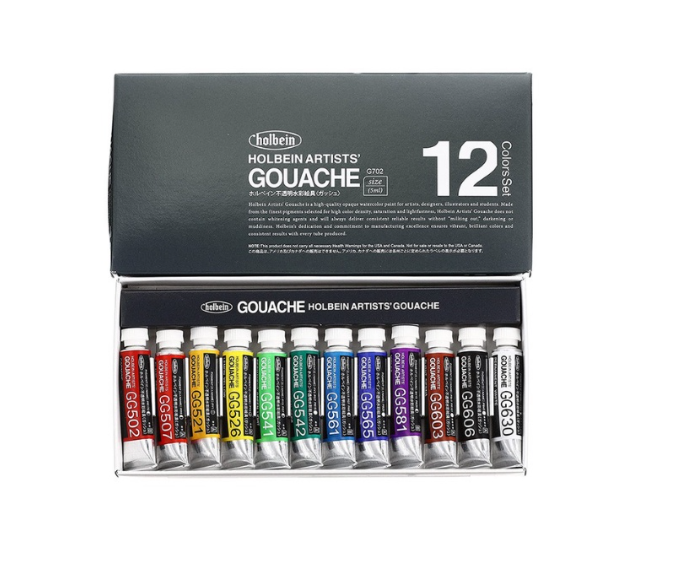 Holbein Gouache Artist Grade Opaque Watercolor Set Of 12 18 5ML Tubes