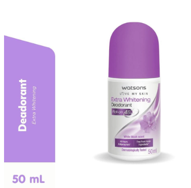 WATSONS LOVE MY SKIN Extra Whitening Deodorant Roll-On White Musk Scent 50ML