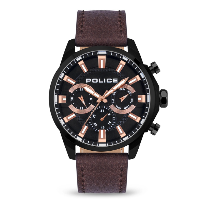Police Menelik Brown Leather Analog Quartz Watch For Men PPEWJF2204204