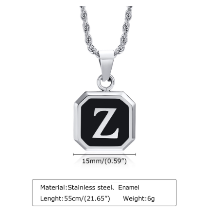 Meaeguet A-Z Letter Necklace for Men,Stainless Steel Square Letter Pendant Chain Necklace Jewelry Gifts Z
