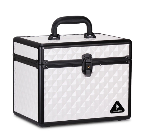 Gladking Large Layered Makeup Kit With Mirror Diamond White & Diamond Silver