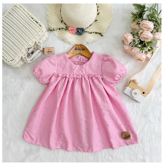 Littlestar Baby Kids Puff Sleeves Eyelet Mini Dress S2