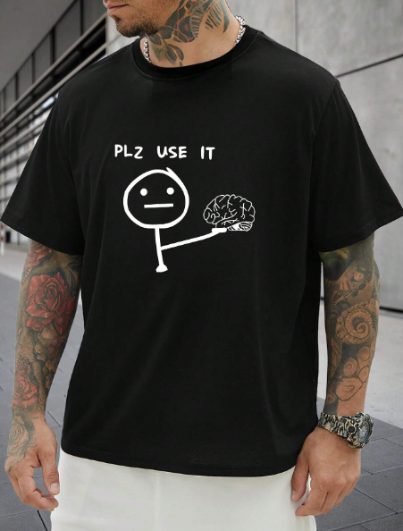 Manfinity Homme Men Plus Cartoon & Slogan Graphic Tee