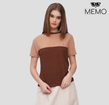 Memo Color Blocked T-Shirt For Women Autumn Brown