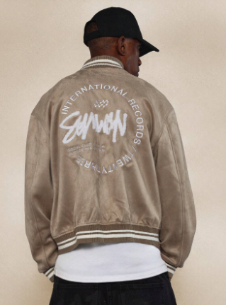 SUMWON Suedette Varsity Jacket With Embroidery