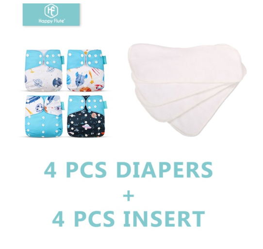 Happyflute 4Pcs Pocket Diapers Plus 4 Pcs Microfiber Insert Reusable Washable Ecological Cloth Diaper Fit 3 15kg Baby Set 21