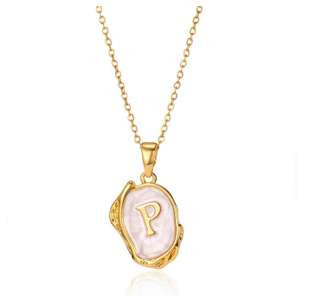 26 English Letter Necklace with Irregular Oil Drop Letters Pendant Necklace Chain in Gold P