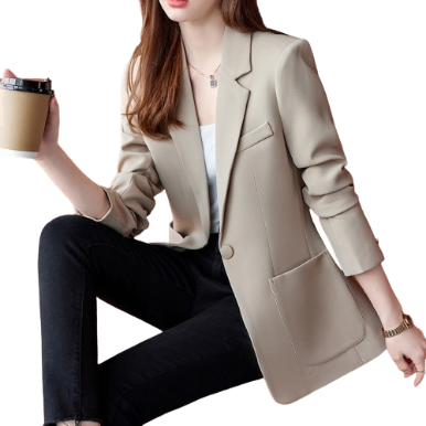 Lovito Women Button Front Blazer LNE21205 (Khaki)