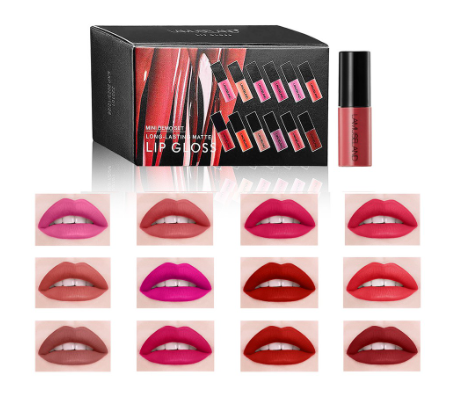 LAMUSELAND 12 color Set Mini Cute lasting lipstick Matte gloss Mini lip gloss travel set