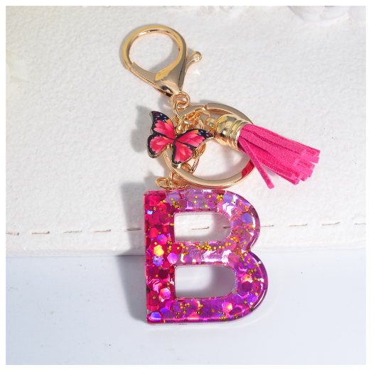 Fashion Gradient A-Z Letter Keychains Sweet Butterfly Tassels Pendant Alphabet Keyrings Name Initials Key Chains Accessories B