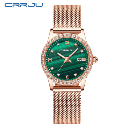 CRRJU Women's Watch Top Brand Business Fashion Luxury Analog Quartz Stainless Steel Waterproof 2186X GREEN