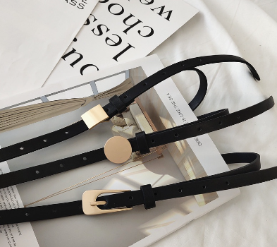 Korean Fashion Black Leather Belt Casual Versatile Woman Thin Belt