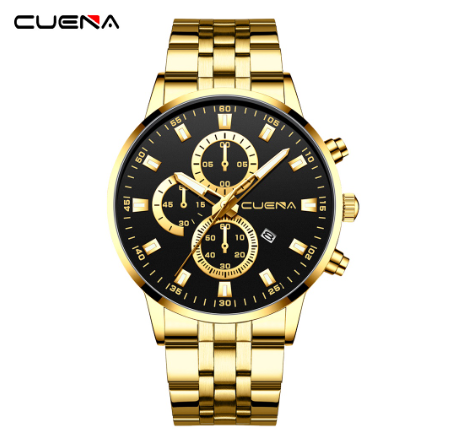 CUENA Men's Watches Original Brand Luxury Business Analog Quartz Waterproof 6025 GOLD BLACK