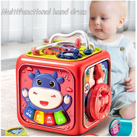 Hexahedron Multi Function Hand Beat Drum For Infants Digital Graphic Building Block Cognitive Toy