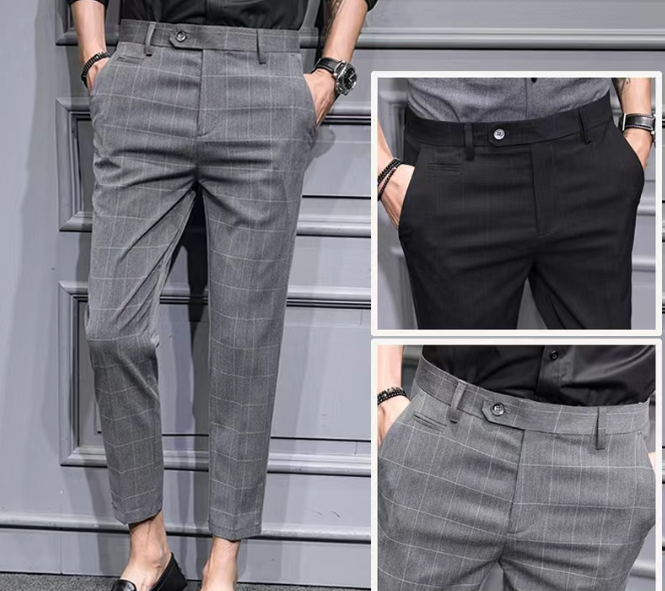 WMF Korean Plaid men's casual suit pants Fashion casual Comfortable Breathable