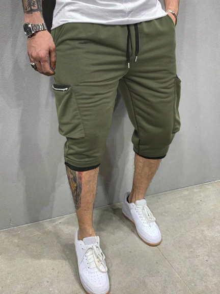 Manfinity LEGND Men's Solid Color Cargo Shorts Plain Army Green Work Casual Husband