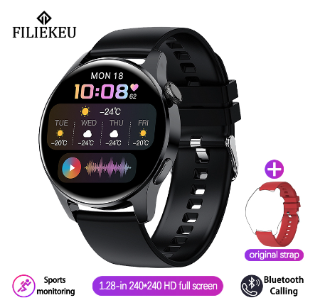 FILIEKEU original smart watch HD full touch screen bluetooth call waterproof sports fitness smart watch for men SILICONE BLACK