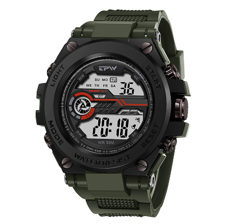 TPW Mens Digital Watches Army Military Watches Alarm Sport Stopwatch For Male Waterproof 30M Wristwatch GREEN BLACK