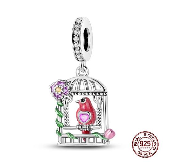 Summer 2024 New Arrivals 925 Silver Bow Cat Tram Little Bird Bird Cage Charm For Original Sterling Silver Bracelet DIY Jewelry Making Gifts s2