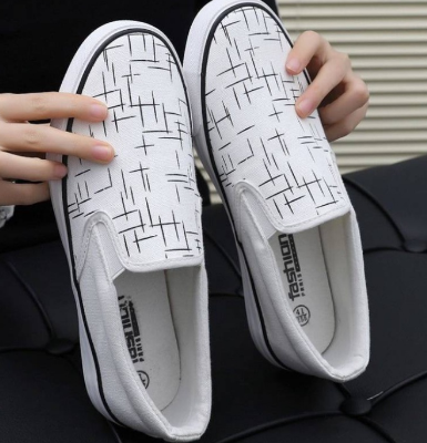JY. Men's Low Cut White Denim Slip on Korean Loafers #M230 (Standard SIze