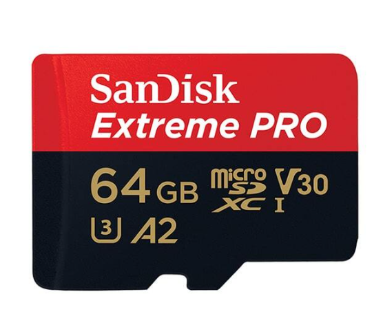 SanDisk Extreme PRO 64GB MicroSDXC C10,U3,V30,4K, A2 UHS-I Memory Card with Adapter SDSQXCU
