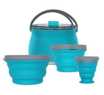 Portable Outdoor Travel Camping Cookware Set Collapsible Silicone Kettle Food Bowl Drinking Cup Cust