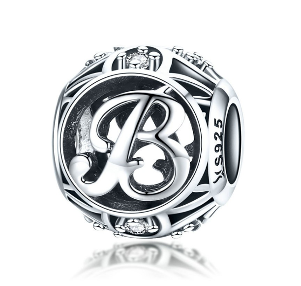 Bamoer 26 Letters A to Z Charm Sterling Silver 925 Bead For Bracelet & Necklace DIY Fashion Accessories B