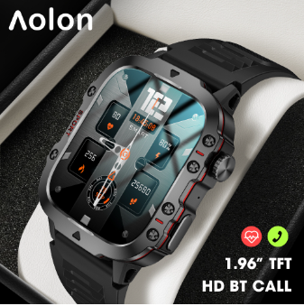 Aolon Tetra S2 Smartwatch 420mAh 1.96-inch HD screen 3ATM waterproof watch calls social media notifications heart rate monitor steps