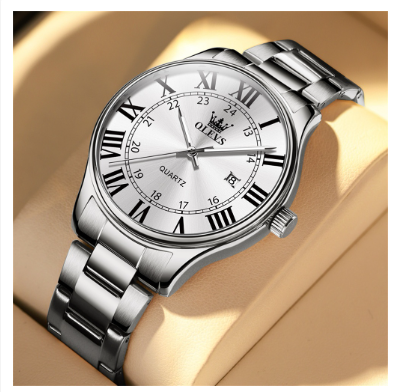 Olevs Watch For Men Waterproof Stainless Steel Original Quartz Business Gold Luminous Fashion Watch WHITE DIAL SILVER CASE