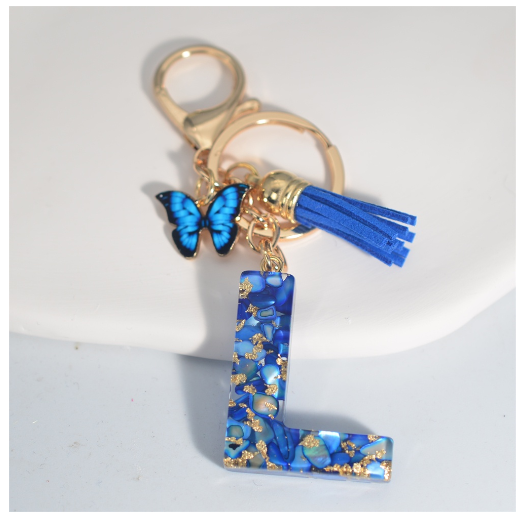 Fashion Butterfly 26 Initials Keychain Exquisite Blue Stone Filled Letter Keyrings Exquisite Alphabet Pendant Bag Ornament Gifts L