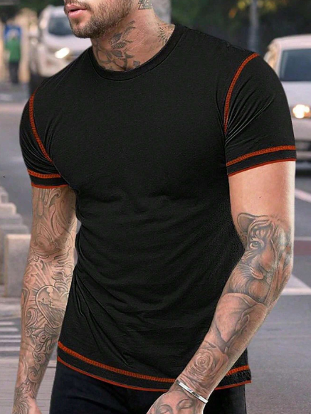 Men's Summer Cotton Short Sleeve Round Neck Tee With Visible Stitching Design
