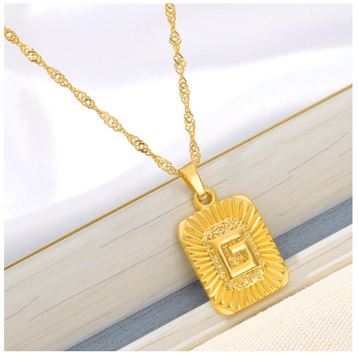 Maxzone Initial A-Z Letter Necklaces Unisex Charm Luster Gold Medal Capital Letter Necklace Pendant For Women Men Jewelry Gift G