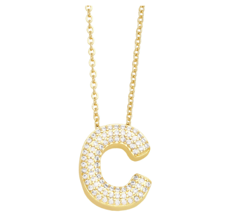 Fashion Clear Crystal A-Z Initial Necklace for Women Copper Gold Plated 26 Letters Pendant Name Jewelry Gifts C