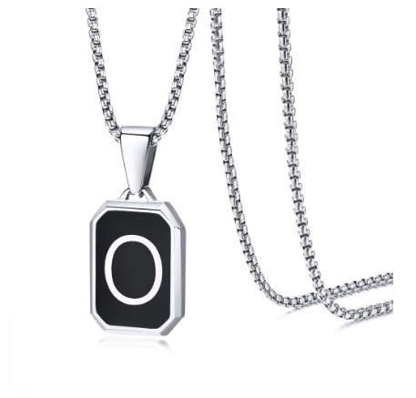 Meaeguet Black Fashion Necklace For Men Letter A-Z Pendant Stainless Steel Birthday Gift For Boyfriend O