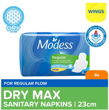 Modess Regular Dry Max with Wings Sanitary Napkin 8s - Regular Flow, Dry Feeling