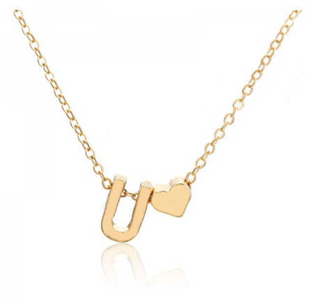 Necklace 26 Letter Pendant Necklace Women Peach Heart Shaped Clavicle Chain Necklace Accessories U