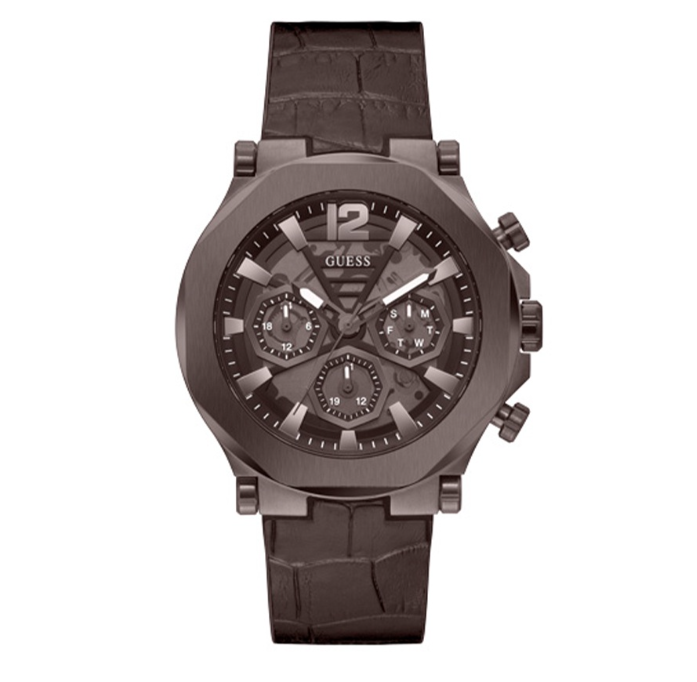 Guess Dress Brown Leather Analog Quartz Watch For Men GW0492G2