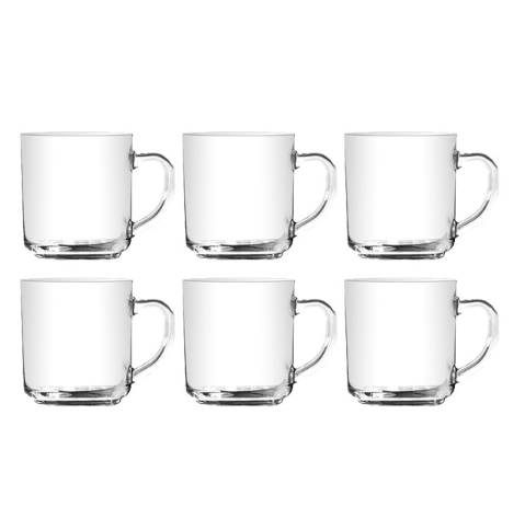 UNION GLASS Clear Glass Mug Coffee, Tea, Hot Chocolate, Milk 305ml | 11oz [Set of 6]