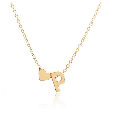 Fashion 26 Letter Pendant Necklace Peach Heart Letter Necklace Clavicle Chain Choker for Men Women Jewelry Gifts P