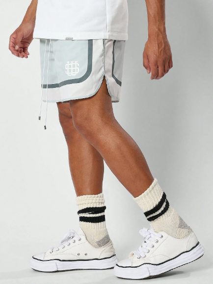 SUMWON Colorblock Curved Swim Short With Print