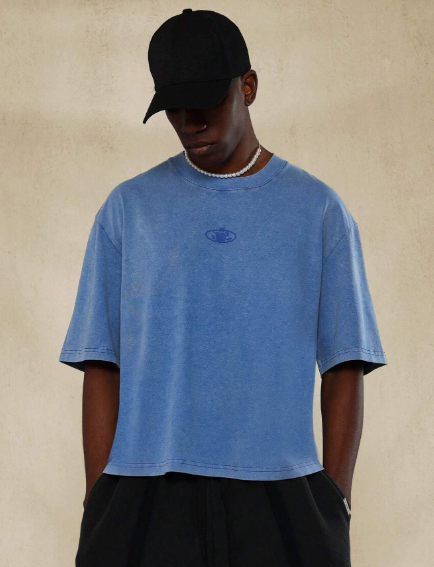 SUMWON Washed Crop Tee With Small Graphic Print